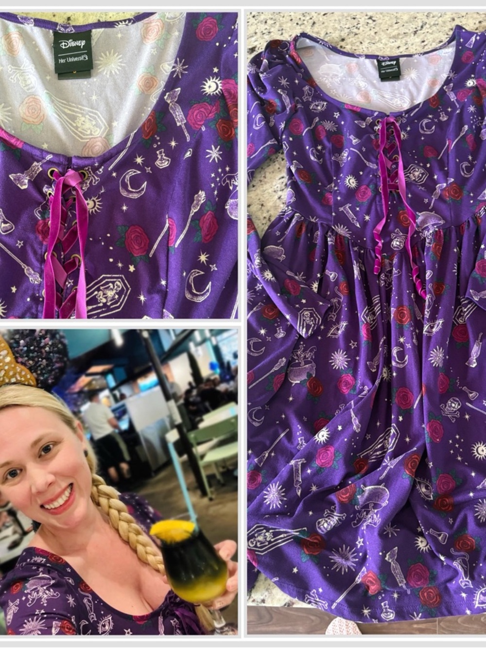 Her Universe hocus Pocus Purple Long Sleeve Dress stretchy small/ fits med too